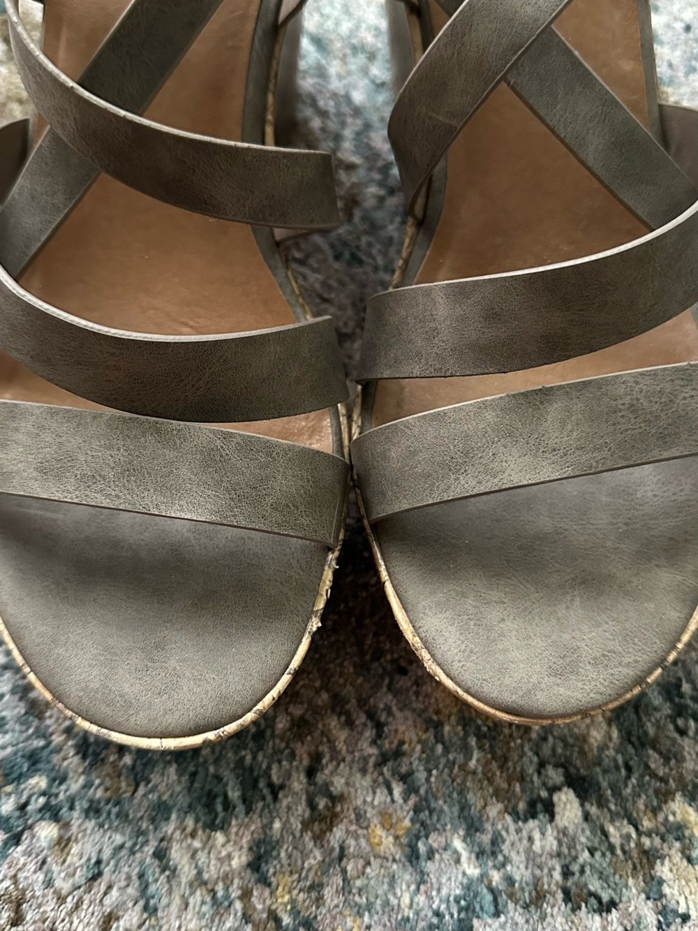 Maurices Olive Wedge Sandals with Cork Platform - Picture 4 of 9